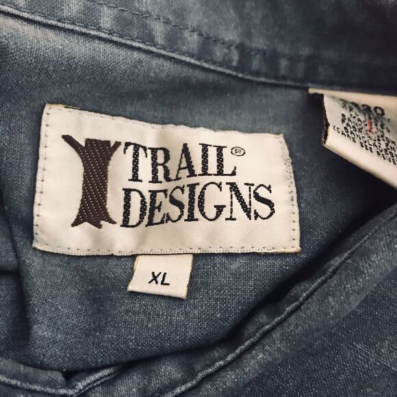 Trail Designs Travel Shirt Men's XL Blue Short Sleeves Outdoors Denim Cotton - Picture 3 of 9